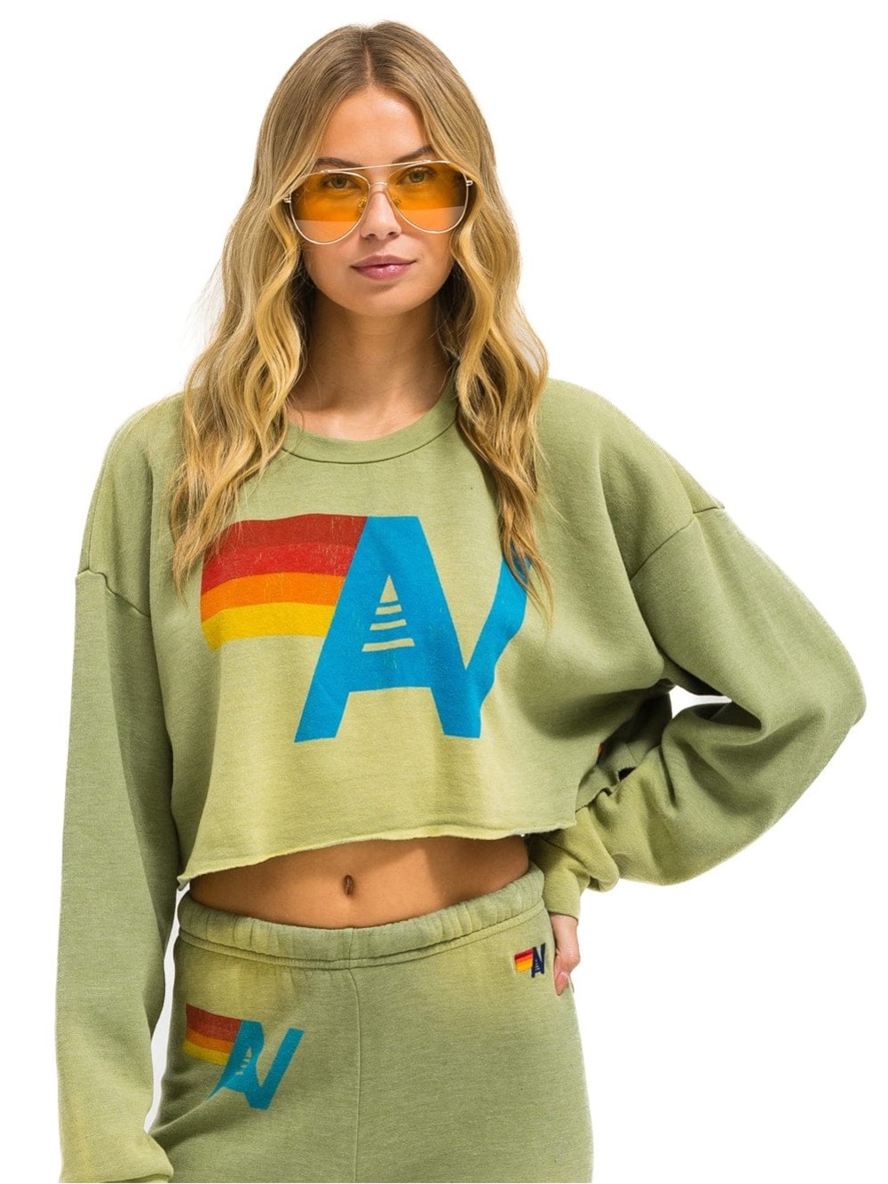 Aviator Nation Logo Army Fade Cropped Crewneck - size small